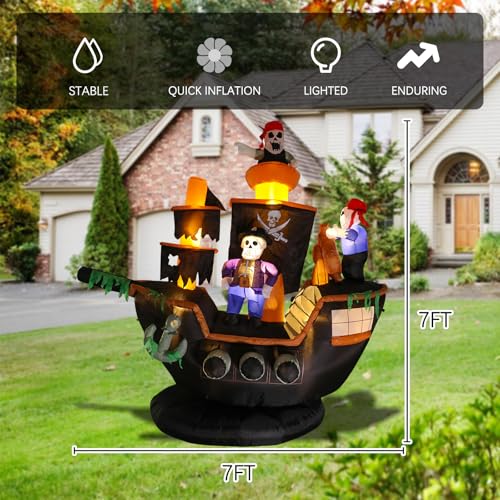 Giant 7FT Pirate Ship Halloween Inflatable Outdoor Decor - Vigdur