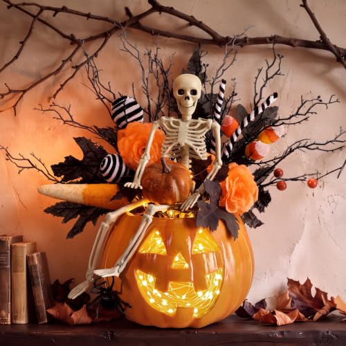 Halloween Skull Pumpkin Vase with Black & Orange Branches - DIY Spooky Decor - Skull Variation