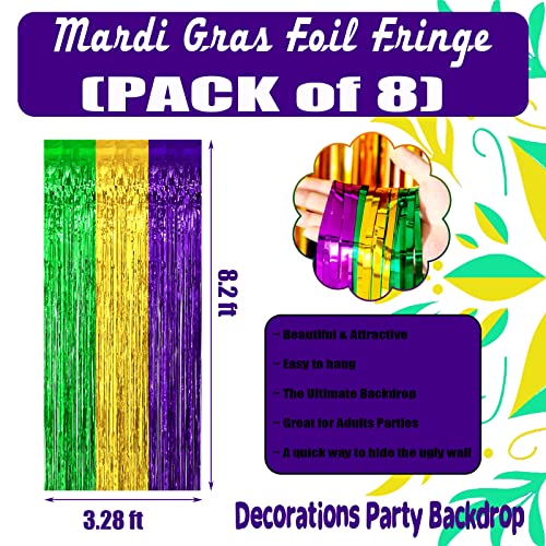 8 Pack Mardi Gras Foil Fringe Curtain Backdrop - Gold Green Purple Variations