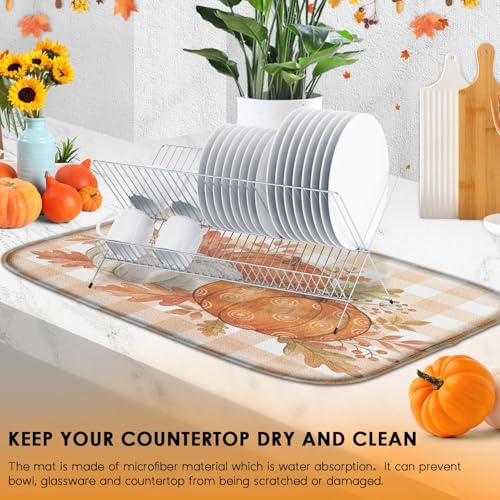 Sanwarm Fall Orange Pumpkin Absorbent Dish Drying Mat 16x18 Kitchen