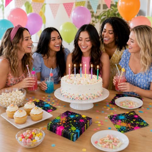 50 Pack Neon Paint Splatter Paper Napkins for Glow Parties & Celebrations