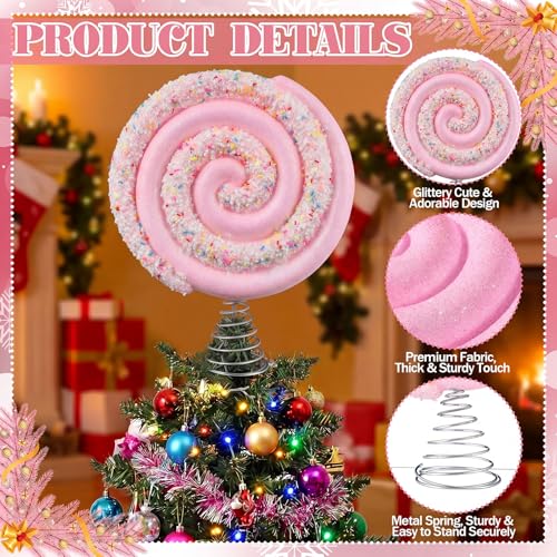 Candy Tree Topper - Pink Lollipop Christmas Decoration, 7.87 Inches, Kids Friendly