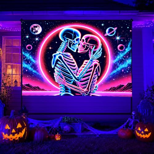Skeleton Tapestry Trippy UV Reactive Wall Hanging - Gothic Decor - Variation Y258113ZS
