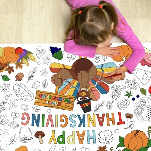 Thanksgiving Coloring Paper Tablecloth 30x72 Inch - Fall Theme Activity Poster - Thanksgiving