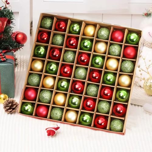 Mini Christmas Ball Ornaments Set - Red Green Gold 3cm, 49 Pcs, Shatterproof Holiday Decorations