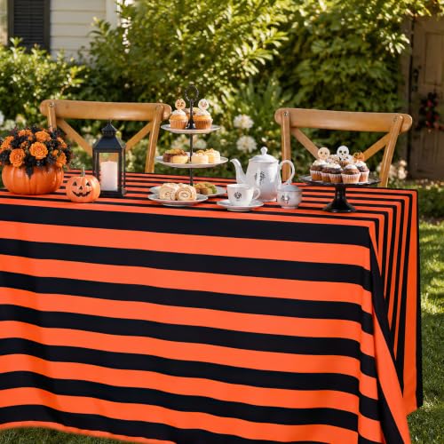 Halloween Black and Orange Striped Rectangle Tablecloth 57x120 Inch - Waterproof & Durable