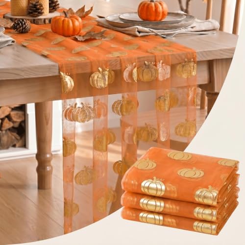 Fall Gauze Table Runner 120 Inch 3-Pack Orange Gold - 28 x 120 Inch