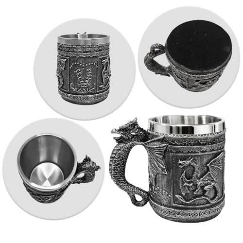 Silver Medieval Roaring Dragon Beer Mug 16oz - Gothic Viking Tankard, Unique Gift