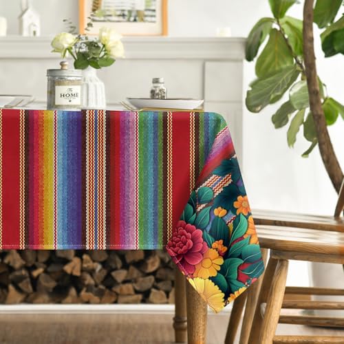 Horaldaily Mexico Fiesta Tablecloth 60x84 Inch Rectangular Red - Durable Polyester
