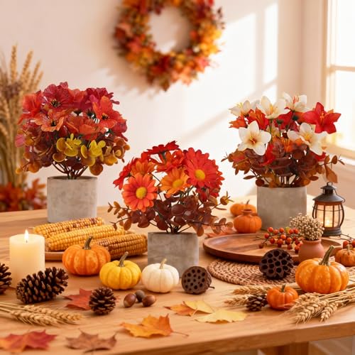 Fall Decor Set for Thanksgiving Autumn Home Fireplace - Orange Variation