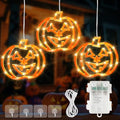Orange Halloween Pumpkin Window Lights 3 Pack - 48 LED Dual Power USB & Battery Operated