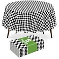 Black Checkered Flag Round Plastic Tablecloth - 84 Inch, 6 Pack