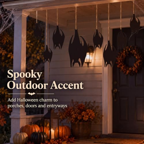 Halloween Metal Bat Decorations Set - 7 Pcs Outdoor Hanging Spooky Decor