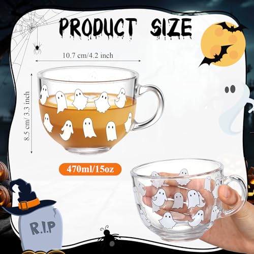 Sliner Halloween Ghost Glass Coffee Mugs Set - 16 oz, Trick-or-Treat Theme