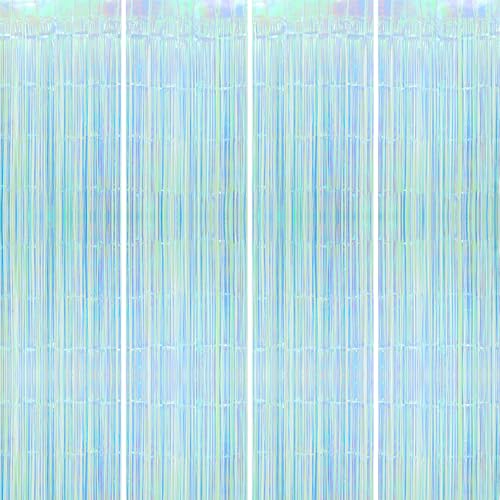 Dazzle Blue Iridescent Tinsel Curtain Backdrop Garland for Photo Booth & Party Decor - 4 Pack