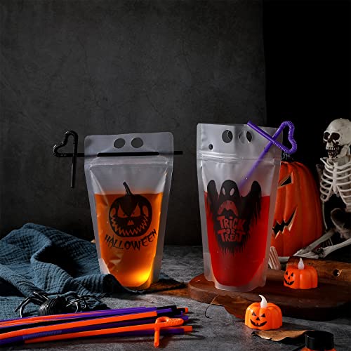 Ghost Style Halloween Drink Cup Pouches with Straws - 24 Pack Party Props