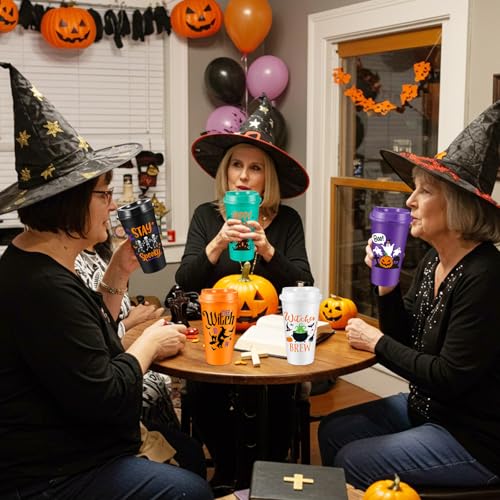Halloween Plastic Cups with Lids & Straws - 16 oz Pumpkin Design, 30 Pack