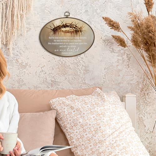 Crown Oval Wall Art Decor - Religious Bible Verse Canvas for Church & Home
