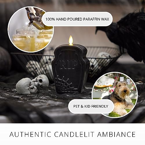 Small Black Flameless RIP Tombstone Candle - Halloween Decor, Moving Flame LED Light