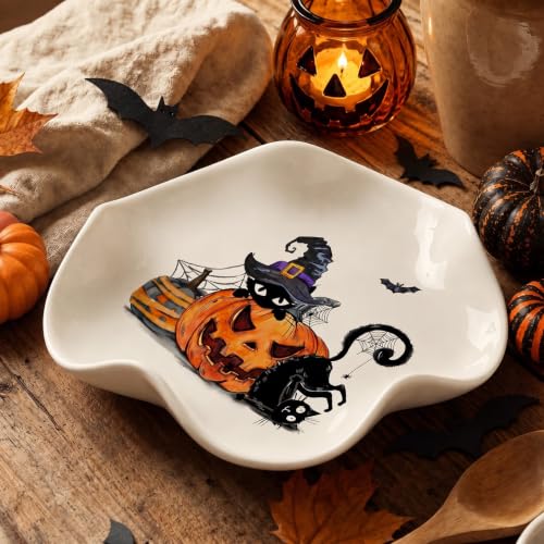 Black Cats Ceramic Spoon Rest for Stove & Countertop - Farmhouse Style