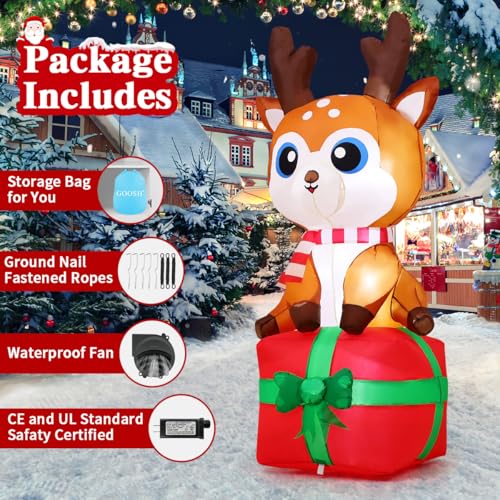 6FT Christmas Inflatable Deer with Built-in LEDs Outdoor Yard Decor