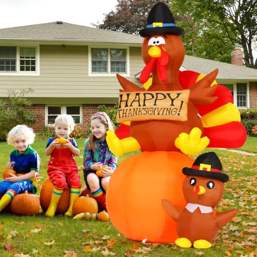 6 Ft Thanksgiving Inflatable Turkey Yard Decor with LED Lights for Outdoor Garden & Lawn