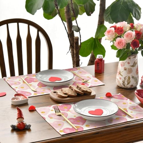 Polka Dot Gold Heart Love Placemats Set of 4 12x18 Inch Table Decor for Dinner Parties