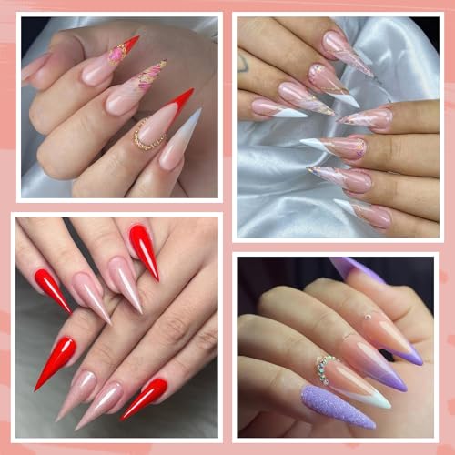 Half Cover Stiletto Gel Nail Tips - Clear, Double-Sided Matte Finish, 216 Pcs - Variation: B2-Half Long Stiletto
