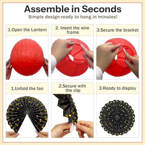 14-Piece Red Black and Gold Party Decorations Kit for Casino Night & Hollywood Events