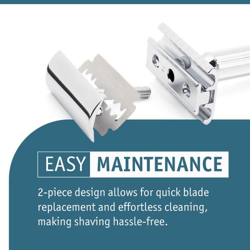 MERKUR Progress 510 Adjustable Double Edge Safety Razor - Long Handle Adjustable Razor With Dial Made in Germany Plastic-Free Closed Comb Straight Bar