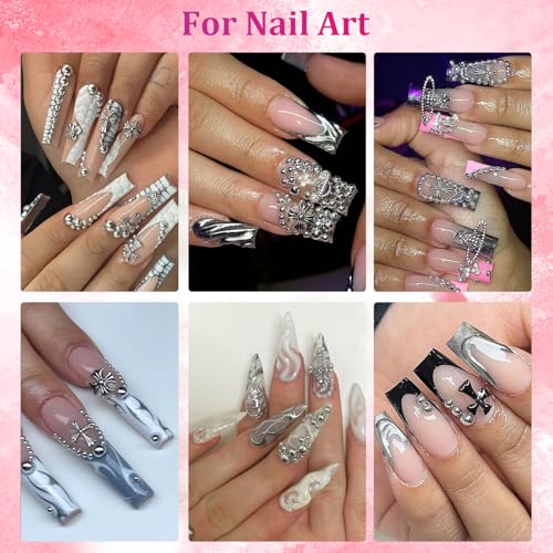 A21 Silver Flatback Nail Pearls Set - 6 Sizes for Nail Art & Crafts