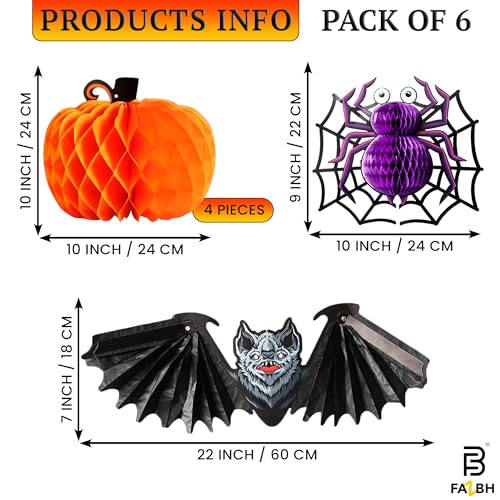 Halloween Honeycomb Centerpieces Pack of 6 - Bat, Spider & Pumpkin Decorations