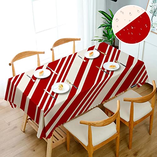 Rectangular Christmas Tablecloth 52x70 Inches Red and Cream Stripes Anti-Oil Fabric