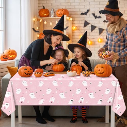 Pink Halloween Tablecloth 3 Pack - Cute Ghost & Spooky Decor, 54x108 Inches - Halloween Variation