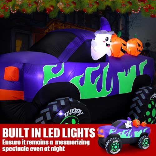 8 ft Halloween Inflatable Monster Truck with Pumpkins - Outdoor Yard Decor