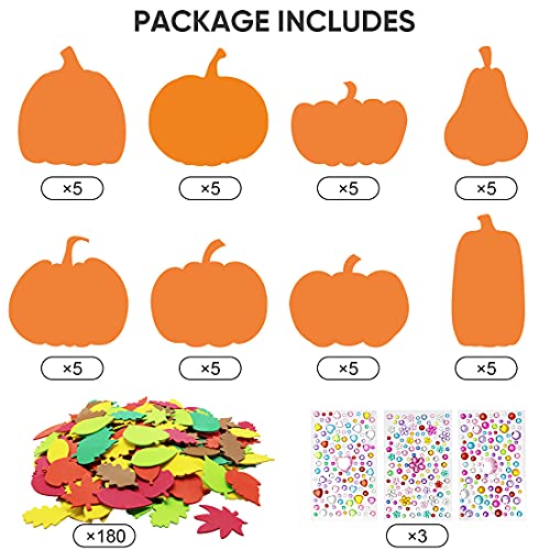 Halloween Foam Pumpkin Craft Kit with Leaves and Rhinestone Stickers - 40 Pieces