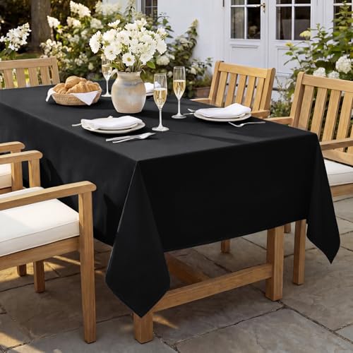 Black Rectangle Waterproof Tablecloth 60x84 Inch - Wrinkle-Free Washable Polyester