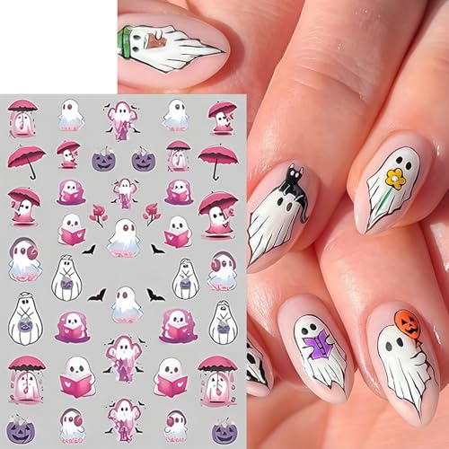 Halloween Ghost Nail Art Stickers Spooky Ghost Variation - 8 Sheets for Nails