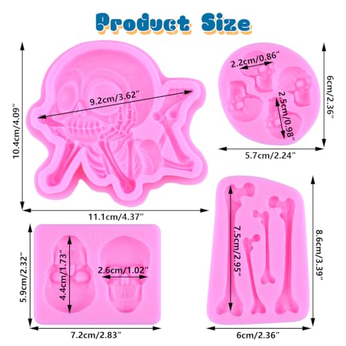 Halloween Skeleton Skull Bone Silicone Mold Set of 4 - Cake and Craft Decorations G