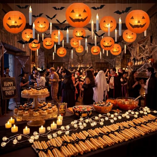 Halloween Party Decoration Set with Lanterns Bats Candles and Hooks - 126 Pieces