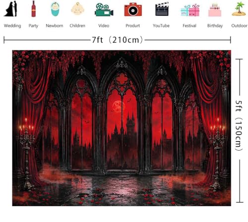 Gothic Halloween Backdrop 7x5FT Vampire Castle Haunted House Banner Decorations