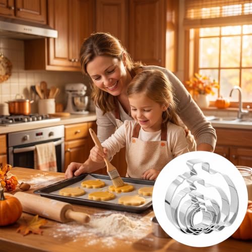 5Pcs Stainless Steel Pumpkin Cookie Cutter Set - Fall & Halloween Baking Tools