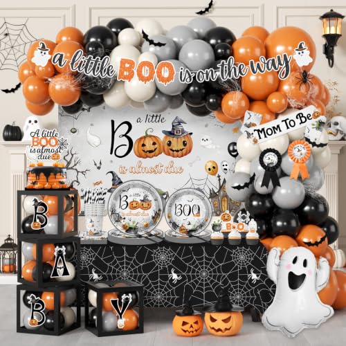 Little Boo Is Almost Due Baby Shower Decorations Set - Halloween Theme for Boys & Girls - Party Supplies