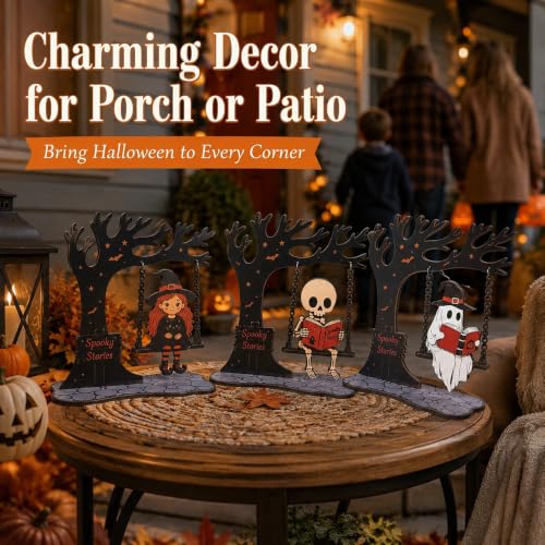 Wooden Halloween Tabletop Decorations Set with Swinging Motions - 3 Pieces