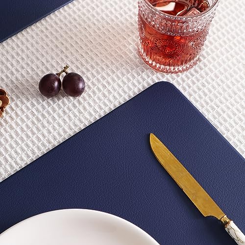 Faux Leather Placemat Set of 4 Navy Blue Waterproof Heat-Resistant Table Mats