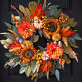 Orange Fall Wreath for Front Door 24 Inch Autumn Door Decor Handmade Seasonal