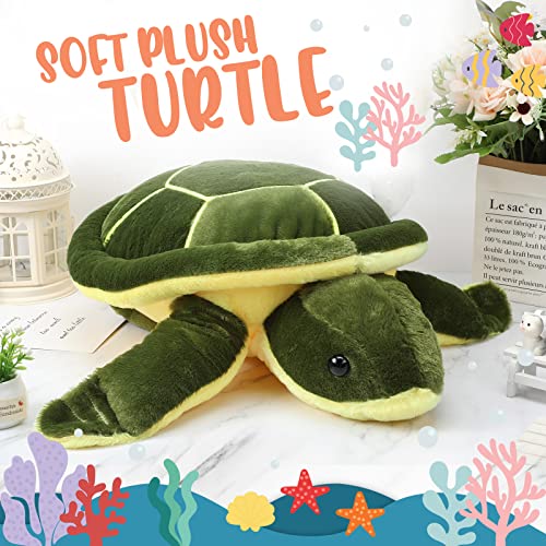 Sea Turtle Plush Pillow Set - 8 Soft Green Stuffed Animals, 10 Inch for Kids & Decor - Variation of Green