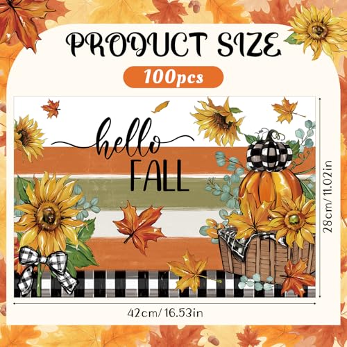 Fall Disposable Paper Placemats - 100 Pack for Thanksgiving & Autumn Dining