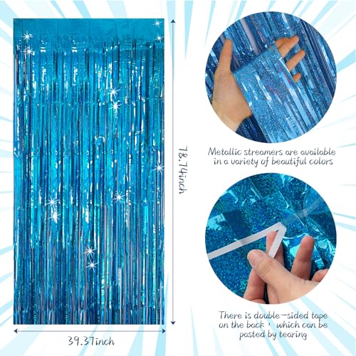 Blue Tinsel Curtain Party Backdrop 2 Pack - Glitter Foil Fringe Decorations for Events
