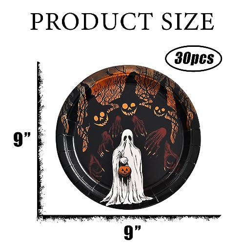 Halloween Paper Plates 30-Pack Ghost & Jack-O-Lantern Design, 9x9 Inches Party Tableware